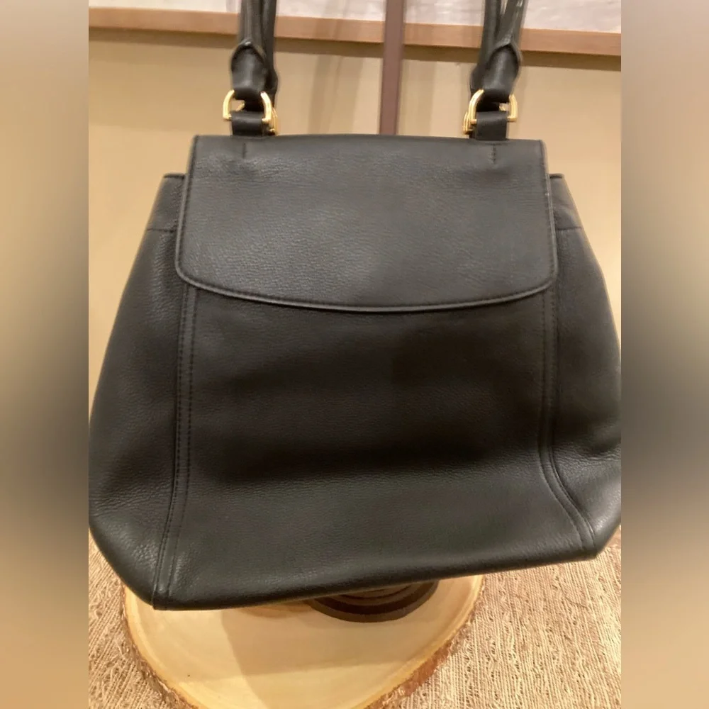 TORY BURCH Half-Moon Leather Satchel Tote Purse Handbag‎ Black Leather